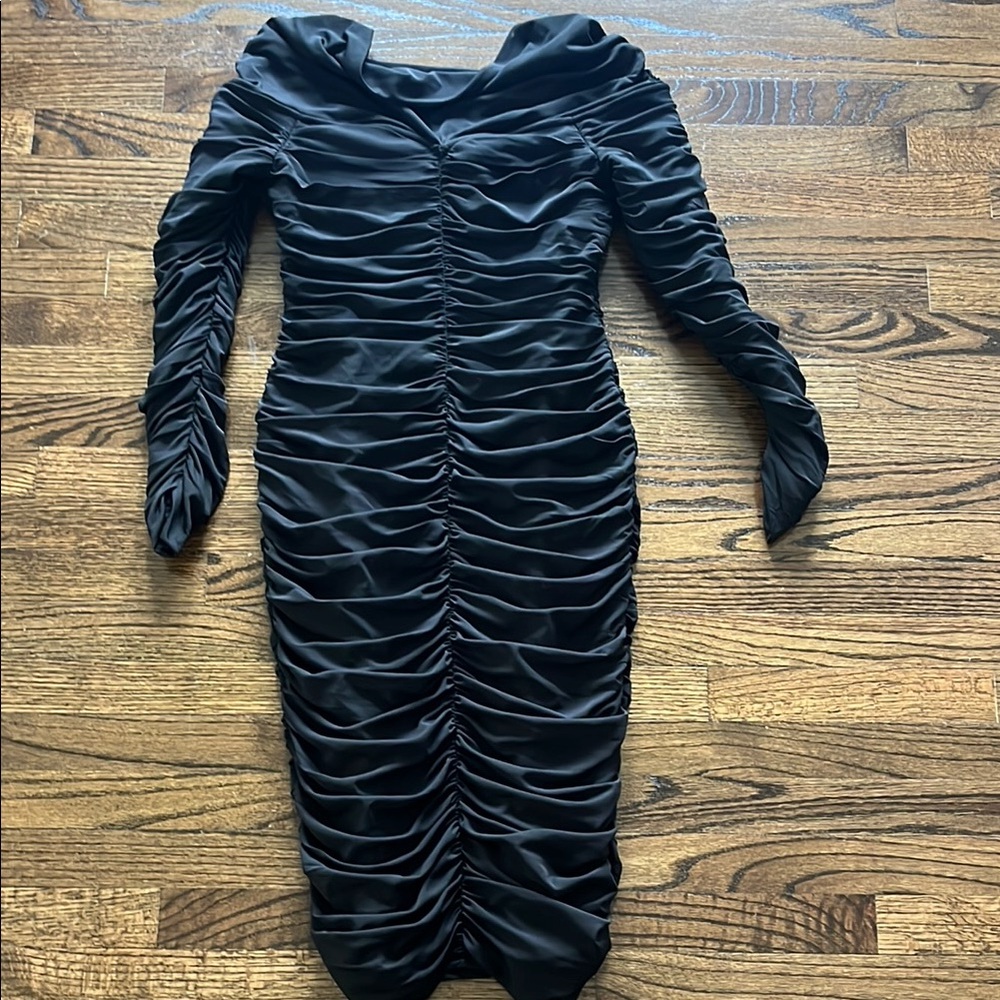 Elliatt Black Ruched Bishop Sleeve Cocktail Dress